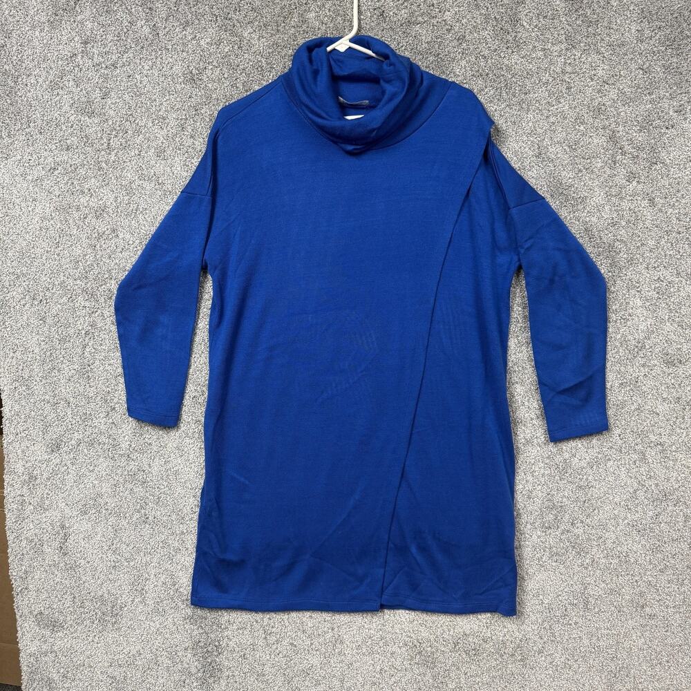 Milan Kiss Tunic Sweater Dress M Blue Cowl Neck Coastal Dark Academia Lagenlook